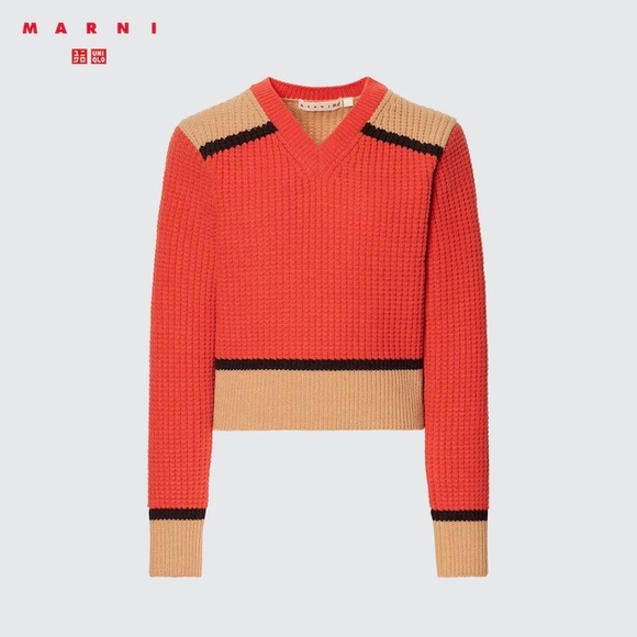 [Marni x Uniqlo] Knitted V-Neck Long-Sleeve Sweater - Picture 1 of 6